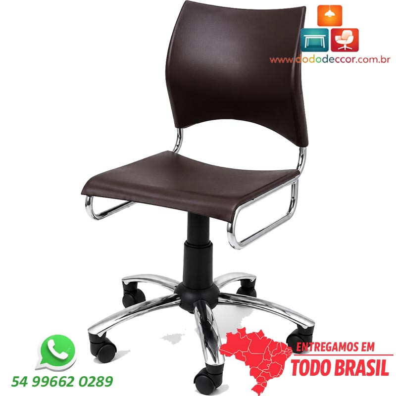 Cadeira Giratória DO226 cromada com assento e encosto em polipropileno marrom para escritório e home office.
