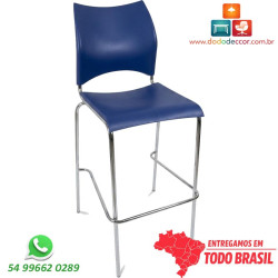 Banqueta Técnica DO228.19.03 cromada com assento e encosto em polipropileno azul para bancada e laboratório.