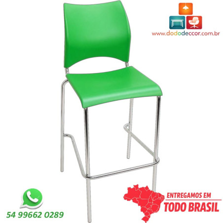 Banqueta Técnica DO228.19.04 cromada com assento e encosto em polipropileno verde para laboratórios e empresas.