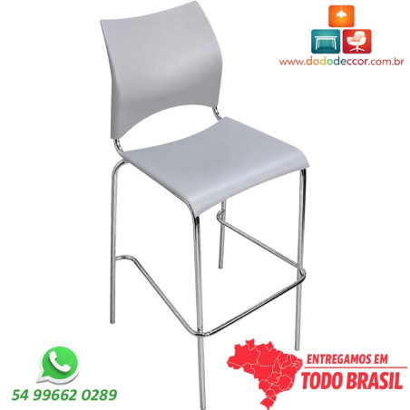 Banqueta Técnica DO228.19.30 cromada com assento e encosto em polipropileno cinza.