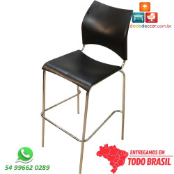 Banqueta Técnica DO228.19.01 cromada com assento e encosto em polipropileno preto para ambientes profissionais.