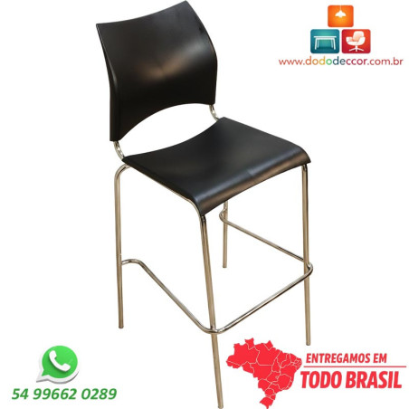 Banqueta DO 228 cromada em polipropileno preto para laboratórios, universidades, empresas e espaços gourmet.