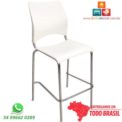 Banqueta Técnica DO228.19.02 cromada com assento e encosto em polipropileno branco para laboratórios e empresas.