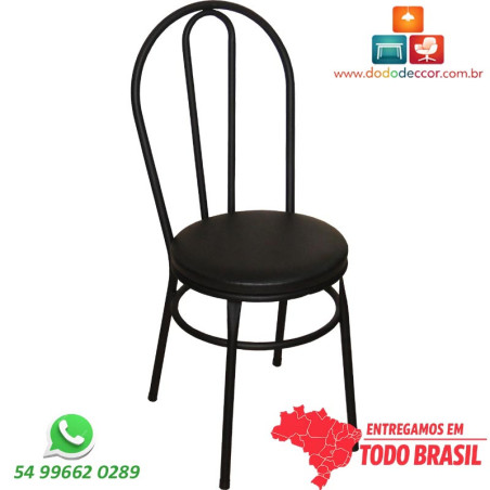 Cadeira de cozinha preto fosco assento corino preto