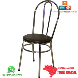 Cadeira tubular cromada para cozinha modelo DO 415 assento corino preto