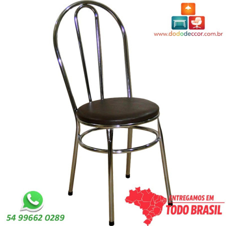 Cadeira tubular cromada para cozinha modelo DO 415 assento corino preto