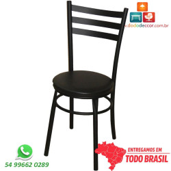 Cadeira de cozinha pintura epóxi em preto com assento em corino preto encosto em chapa