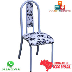 Cadeira de jantar encosto alto estofado floral branco preto assento ergômico