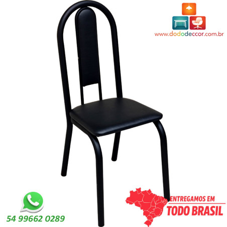 Cadeira estrutura preto fosco encosto alto estofado revestimento corino preto