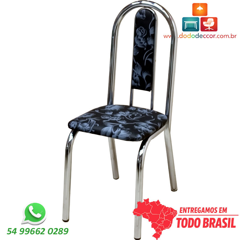 Cadeira de sala de jantar cromada estofado floral fundo preto