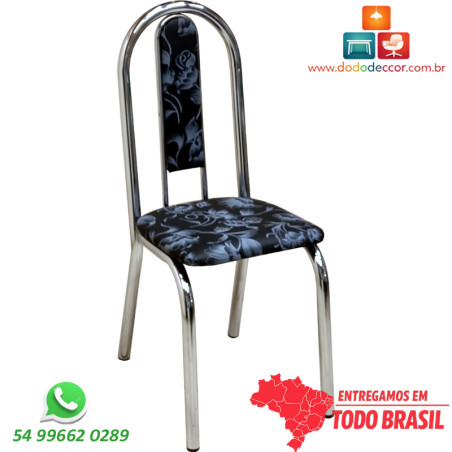 Cadeira de sala de jantar cromada estofado floral fundo preto