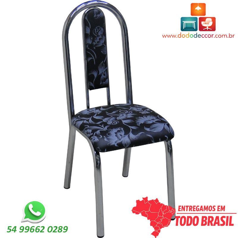 Cadeira cromada sala de jantar assento ergonomico estofado no assento e encosto