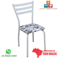Cadeira de restaurante encosto em chapa moldada assento floral branco reto