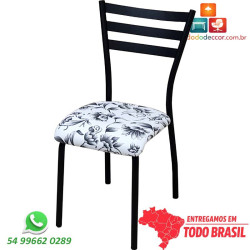 Cadeira assento floral branco estrutura preto fosco