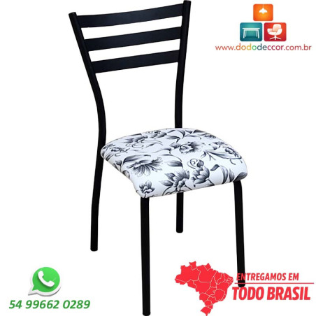 Cadeira assento floral branco estrutura preto fosco